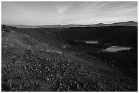 Inside Amboy Crater at sunset. Mojave Trails National Monument, California, USA ( black and white)