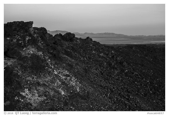 Rim of Amboy Crater at sunset. Mojave Trails National Monument, California, USA (black and white)
