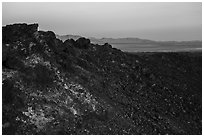 Rim of Amboy Crater at sunset. Mojave Trails National Monument, California, USA ( black and white)