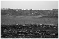 Freigh train and desert mountains. Mojave Trails National Monument, California, USA ( black and white)