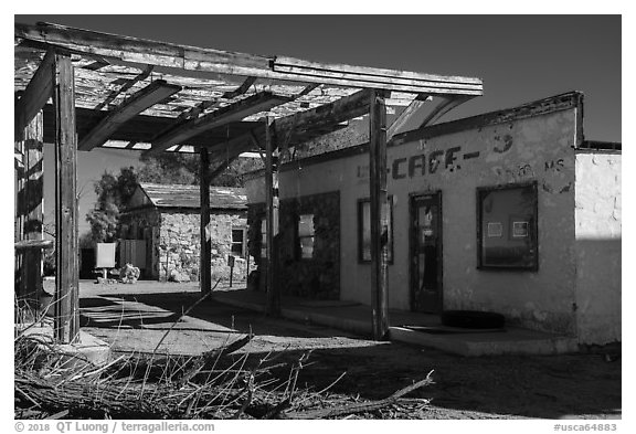 Abandonned building. Mojave Trails National Monument, California, USA (black and white)