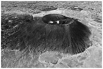 Aerial view of Amboy Crater and lava field. Mojave Trails National Monument, California, USA ( black and white)