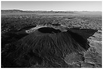 Aerial view of Amboy Crater and Bullion Mountains. Mojave Trails National Monument, California, USA ( black and white)