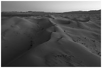 Aerial view of pristine Cadiz dunes at dusk. Mojave Trails National Monument, California, USA ( black and white)