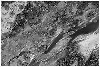 Aerial view of Mojave River looking down, Afton Canyon. Mojave Trails National Monument, California, USA ( black and white)