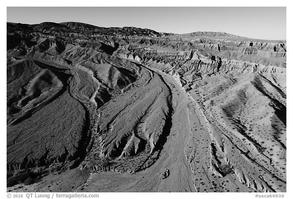 Aerial view of Afton Canyon. Mojave Trails National Monument, California, USA (black and white)