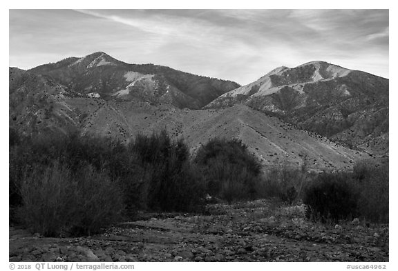 San Gorgonio Mountain from Whitewater Preserve, sunset. Sand to Snow National Monument, California, USA (black and white)