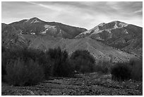 San Gorgonio Mountain from Whitewater Preserve, sunset. Sand to Snow National Monument, California, USA ( black and white)