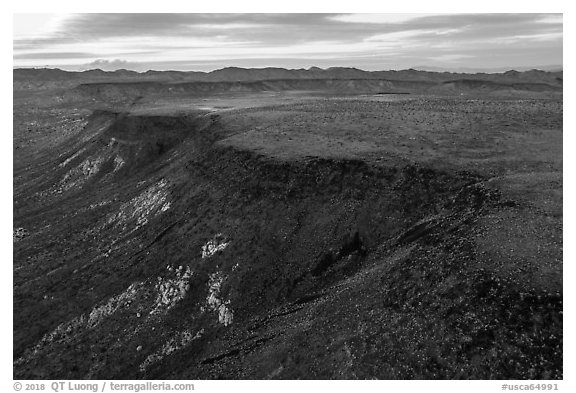 Aerial view of Flat Top Mesa. Sand to Snow National Monument, California, USA (black and white)