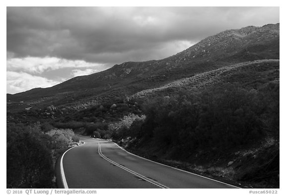 Highway 74 (Palms to Pines Scenic Highway). Santa Rosa and San Jacinto Mountains National Monument, California, USA (black and white)