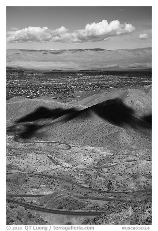 Highway 74 and Coachella Valley. Santa Rosa and San Jacinto Mountains National Monument, California, USA (black and white)