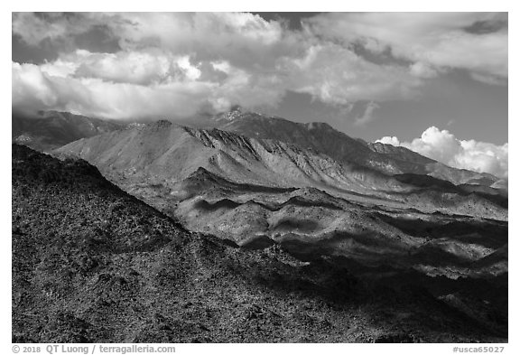 San Jacinto Mountains from Cahuila Hills. Santa Rosa and San Jacinto Mountains National Monument, California, USA (black and white)