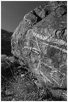 Striated boulder, Tahquitz Canyon, Palm Springs. Santa Rosa and San Jacinto Mountains National Monument, California, USA ( black and white)