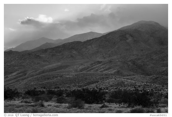 San Jacinto Mountains at sunset from Indian Canyons. Santa Rosa and San Jacinto Mountains National Monument, California, USA (black and white)