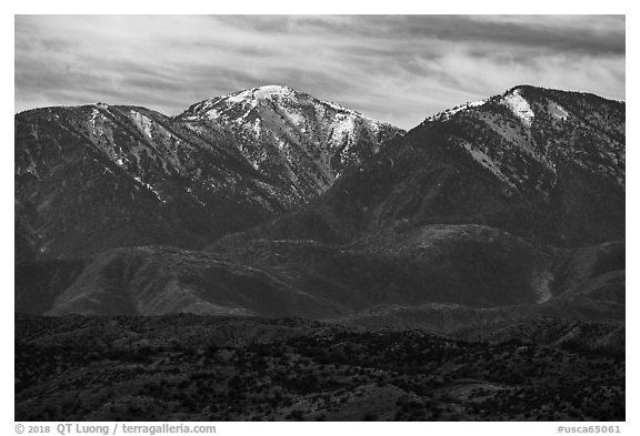 Mount San Antonio and San Gabriel Mountains from Cajon Pass. San Gabriel Mountains National Monument, California, USA (black and white)