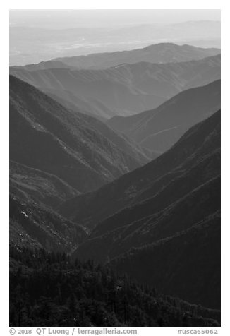 Valley ridges, looking west from PCT. San Gabriel Mountains National Monument, California, USA (black and white)