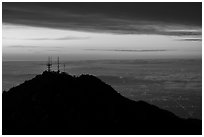 Mount Wilson antennas and Los Angeles with fog at sunrise. San Gabriel Mountains National Monument, California, USA ( black and white)