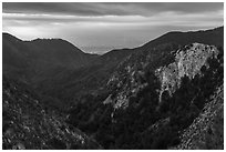Forested mountains with Los Angeles Basin in the distance. San Gabriel Mountains National Monument, California, USA ( black and white)
