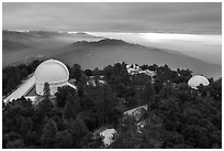 Aerial view of Mount Wilson observatory at sunrise. San Gabriel Mountains National Monument, California, USA ( black and white)