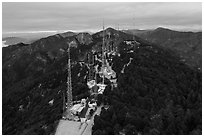 Aerial view of Mount Wilson Antenna farm. San Gabriel Mountains National Monument, California, USA ( black and white)