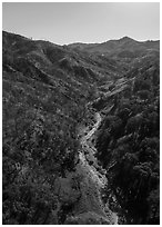 Aerial view of Cache Creek in spring. Berryessa Snow Mountain National Monument, California, USA ( black and white)