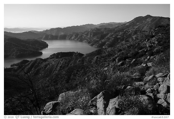 Blue Ridge and Lake Berryessa, Putah Creek Wildlife Are. Berryessa Snow Mountain National Monument, California, USA (black and white)