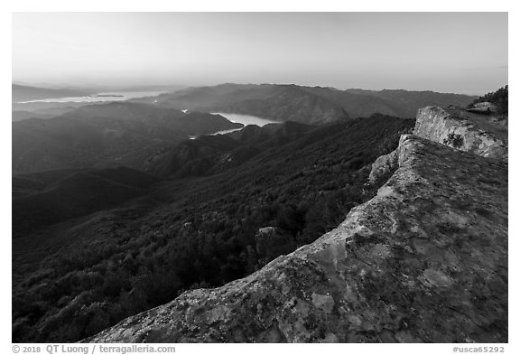 Annies Rock on the Blue Ridge with distant Lake Berryessa. Berryessa Snow Mountain National Monument, California, USA (black and white)