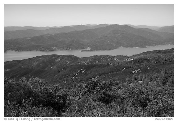 Indian Springs Reservoir from Walker Ridge. Berryessa Snow Mountain National Monument, California, USA (black and white)