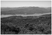 Indian Springs Reservoir from Walker Ridge. Berryessa Snow Mountain National Monument, California, USA ( black and white)