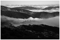 Ridges and low clouds, Snow Mountain Wilderness. Berryessa Snow Mountain National Monument, California, USA ( black and white)
