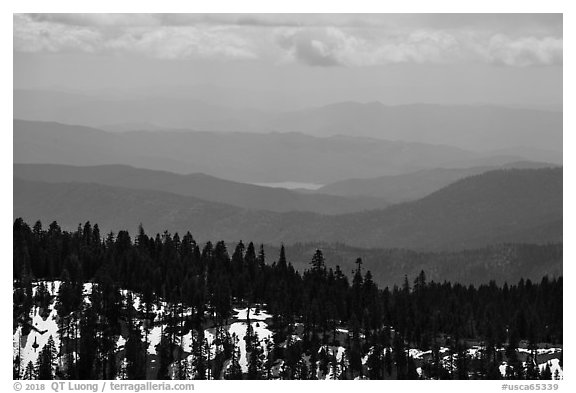 Hazy ridges from Snow Mountain. Berryessa Snow Mountain National Monument, California, USA (black and white)