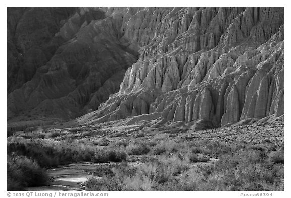 Flutted canyon walls, Afton Canyon. Mojave Trails National Monument, California, USA (black and white)
