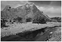 Colorful cliffs rise above the Mojave River in Afton Canyon. Mojave Trails National Monument, California, USA ( black and white)