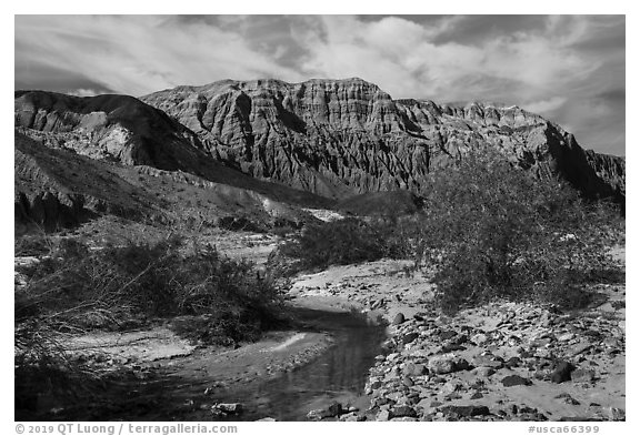 Mojave River and Afton Canyon palissades. Mojave Trails National Monument, California, USA (black and white)