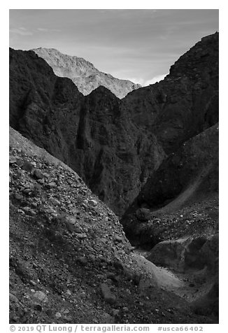 Eroded side canyon, Afton Canyon. Mojave Trails National Monument, California, USA (black and white)