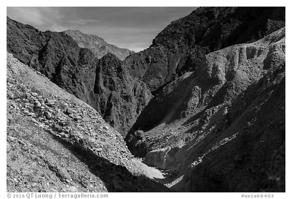 Narrow side canyon, Afton Canyon. Mojave Trails National Monument, California, USA (black and white)