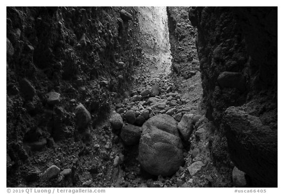 Conglomerate rock slot canyon, Afton Canyon. Mojave Trails National Monument, California, USA (black and white)