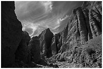 Steep eroded canyon in badlands, Afton Canyon. Mojave Trails National Monument, California, USA ( black and white)