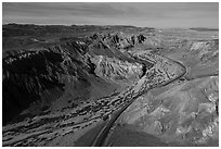 Aerial view of Afton Canyon. Mojave Trails National Monument, California, USA ( black and white)