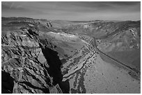 Aerial view of cliffs and Afton Canyon. Mojave Trails National Monument, California, USA ( black and white)