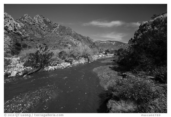 Mission Creek flowing. Sand to Snow National Monument, California, USA (black and white)