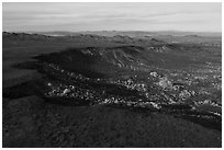 Aerial view of Black Lava Butte and boulders. Sand to Snow National Monument, California, USA ( black and white)