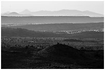 Schonchin Flow and ridges, late afternoon. Lava Beds National Monument, California, USA ( black and white)