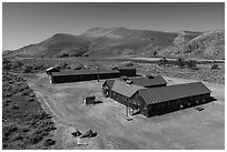 Aerial view of Camp Tulelake, Tule Lake National Monument. California, USA ( black and white)