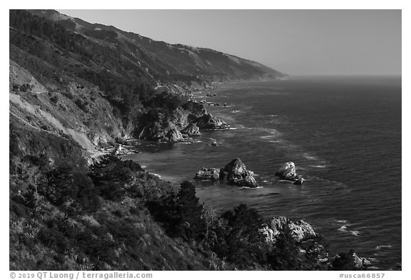 Costline from Partington Point, Julia Pfeiffer Burns State Park. Big Sur, California, USA (black and white)