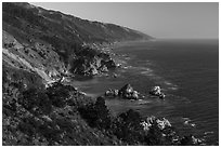 Costline from Partington Point, Julia Pfeiffer Burns State Park. Big Sur, California, USA ( black and white)