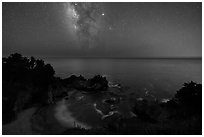 McWay Cove at night with Milky Way, Julia Pfeiffer Burns State Park. Big Sur, California, USA ( black and white)