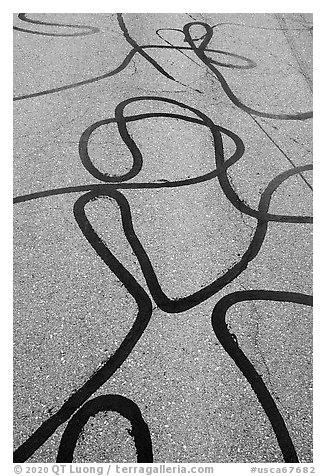 Pavement detail, route 66. Mojave Trails National Monument, California, USA (black and white)
