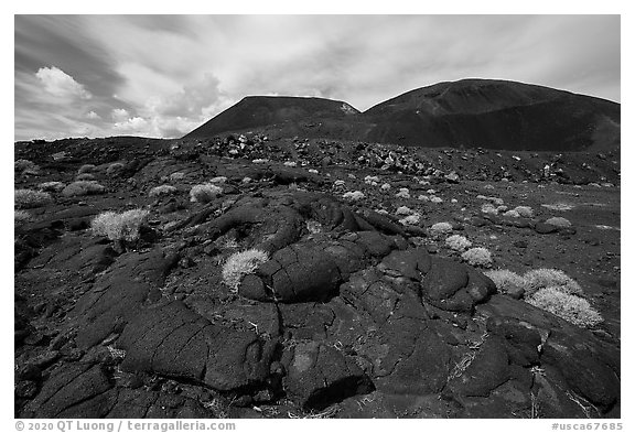 Hardened lava flow and Pisgah Crater. Mojave Trails National Monument, California, USA