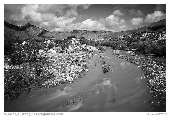 Whitewater River, Whitewater Preserve. Sand to Snow National Monument, California, USA (black and white)